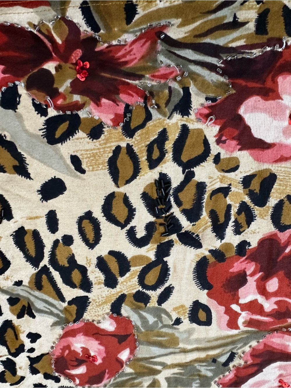 Club Z Collection Size 1X Animal Print Floral Top Sequin Beaded Boho Maximalist - Picture 5 of 5
